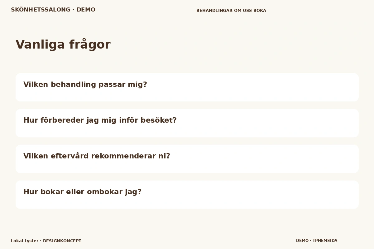 Lokal Lyster – Vanliga frågor för skönhetssalong