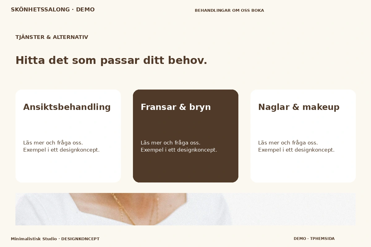 Minimalistisk Studio – Tjänster & alternativ för skönhetssalong