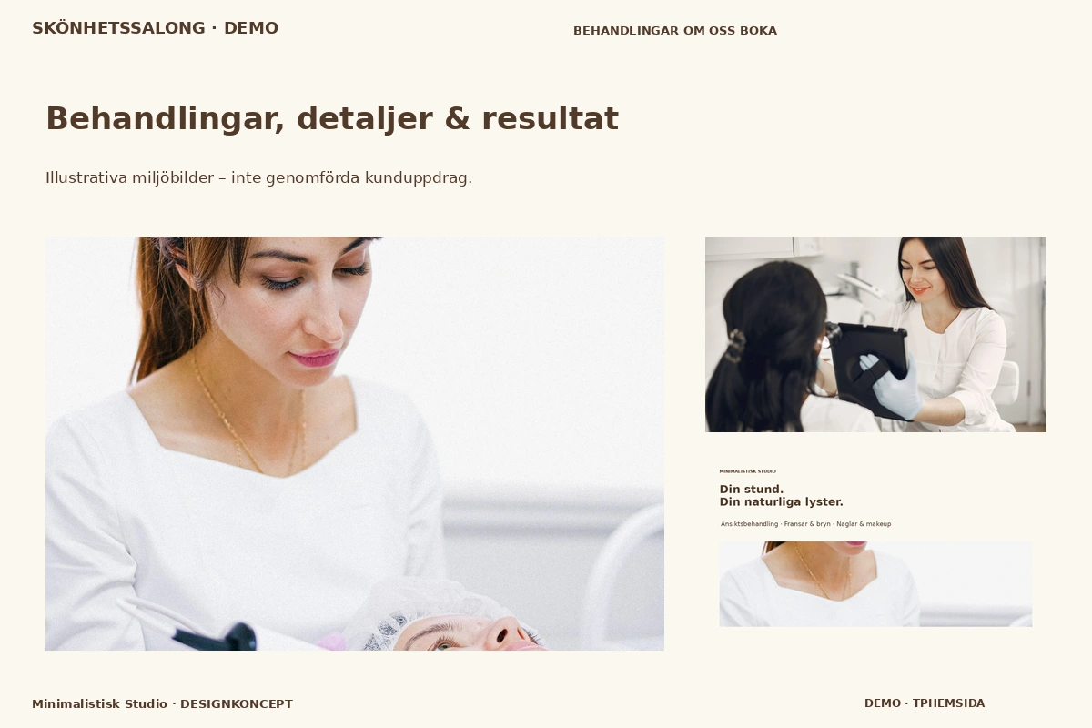 Minimalistisk Studio – Behandlingar, detaljer & resultat för skönhetssalong