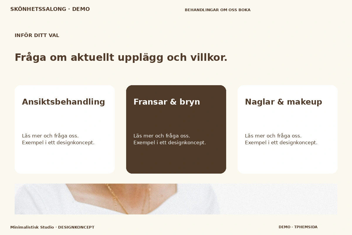 Minimalistisk Studio – Alternativ & villkor för skönhetssalong