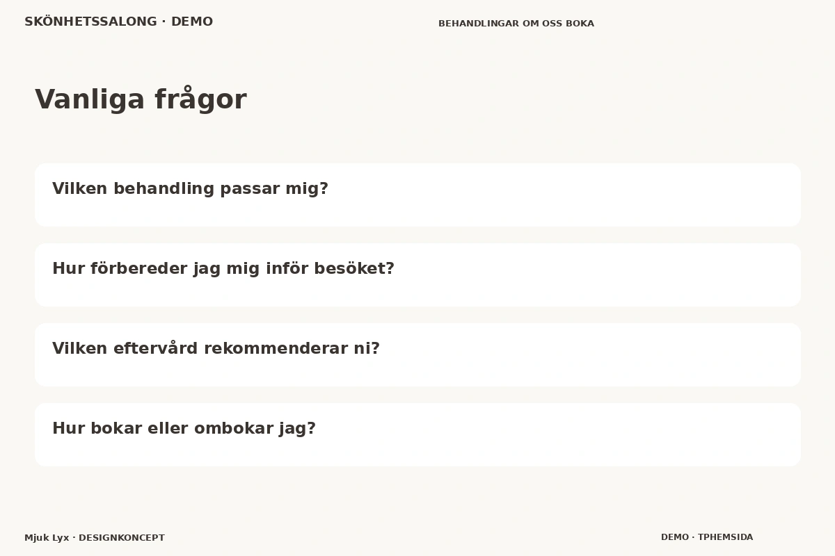 Mjuk Lyx – Vanliga frågor för skönhetssalong