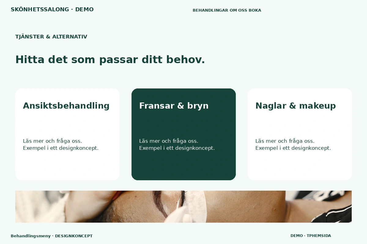 Behandlingsmeny – Tjänster & alternativ för skönhetssalong