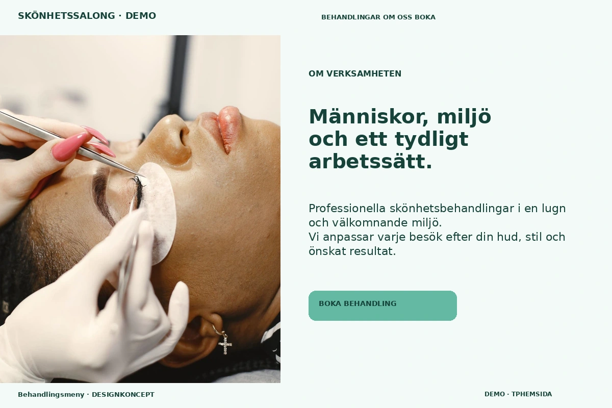 Behandlingsmeny – Om verksamheten för skönhetssalong