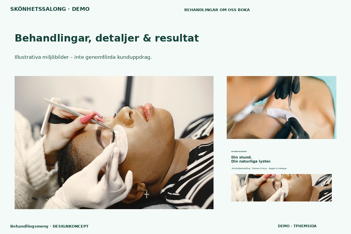 Behandlingsmeny – Behandlingar, detaljer & resultat för skönhetssalong