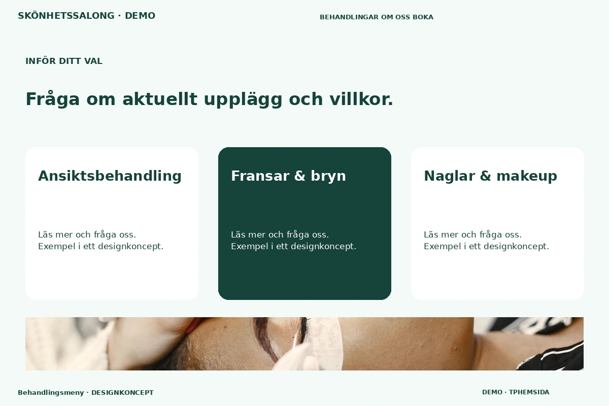 Behandlingsmeny – Alternativ & villkor för skönhetssalong