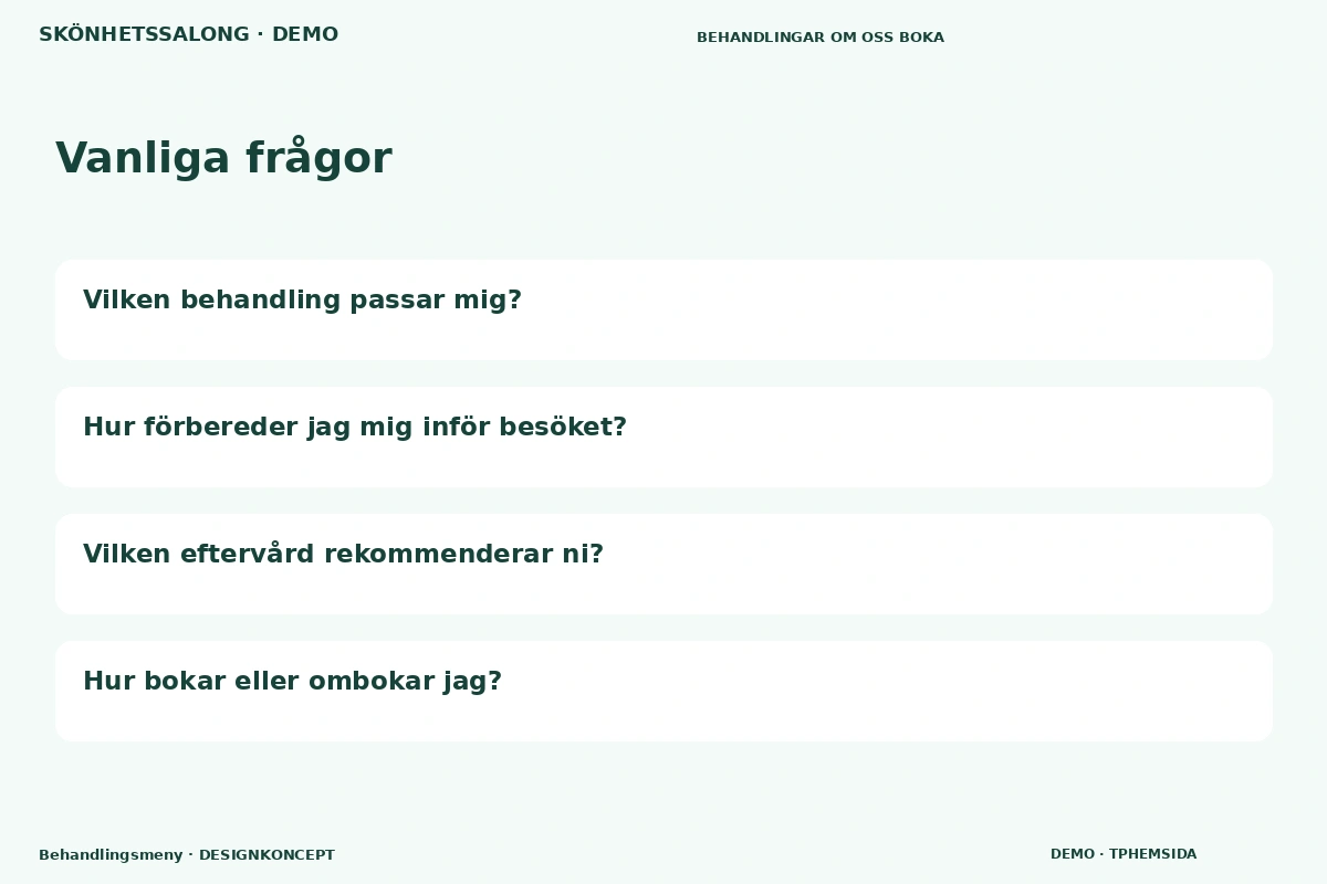 Behandlingsmeny – Vanliga frågor för skönhetssalong