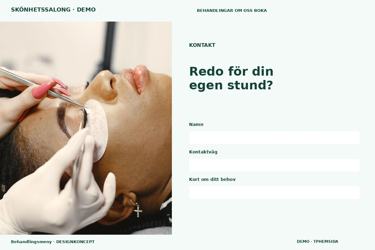 Behandlingsmeny – Kontakt för skönhetssalong