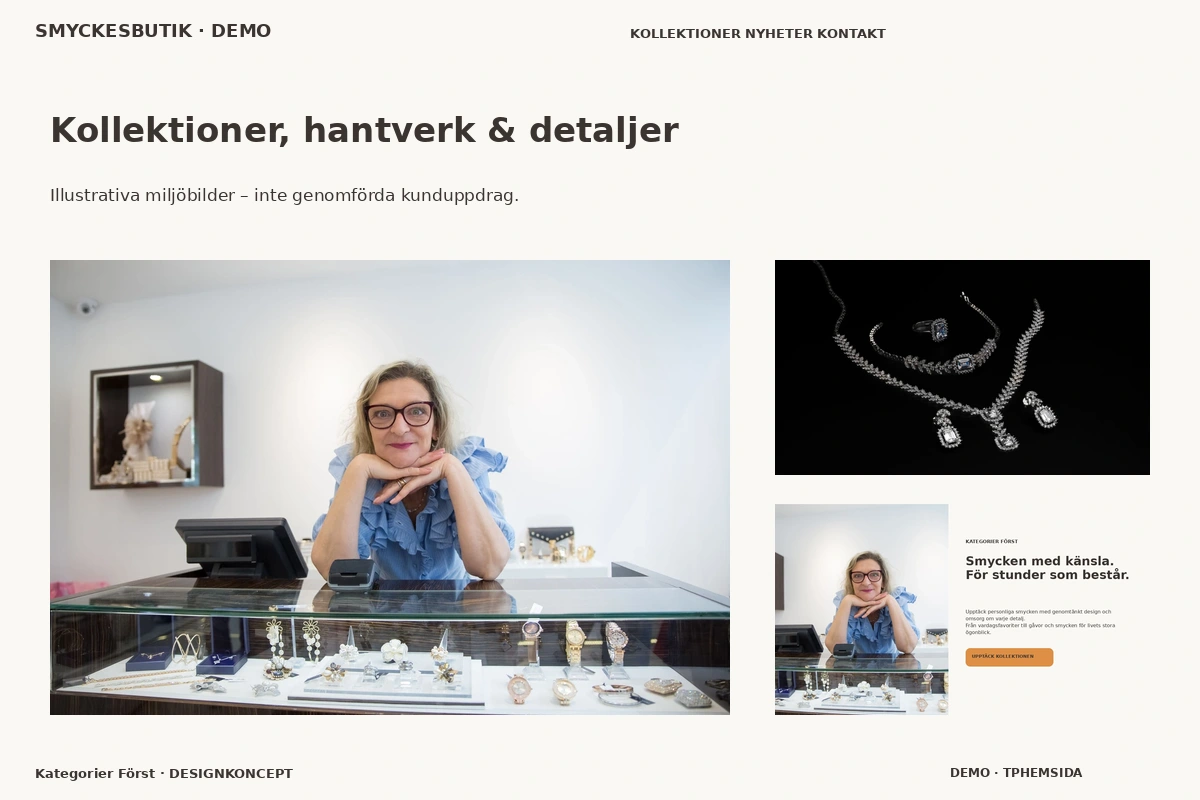 Kategorier Först – Kollektioner, hantverk & detaljer för smyckesbutik