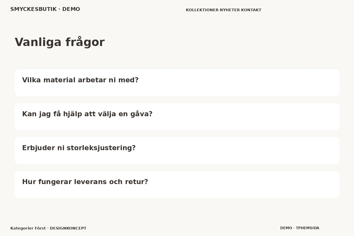 Kategorier Först – Vanliga frågor för smyckesbutik