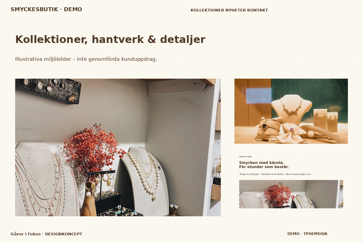 Gåvor i Fokus – Kollektioner, hantverk & detaljer för smyckesbutik