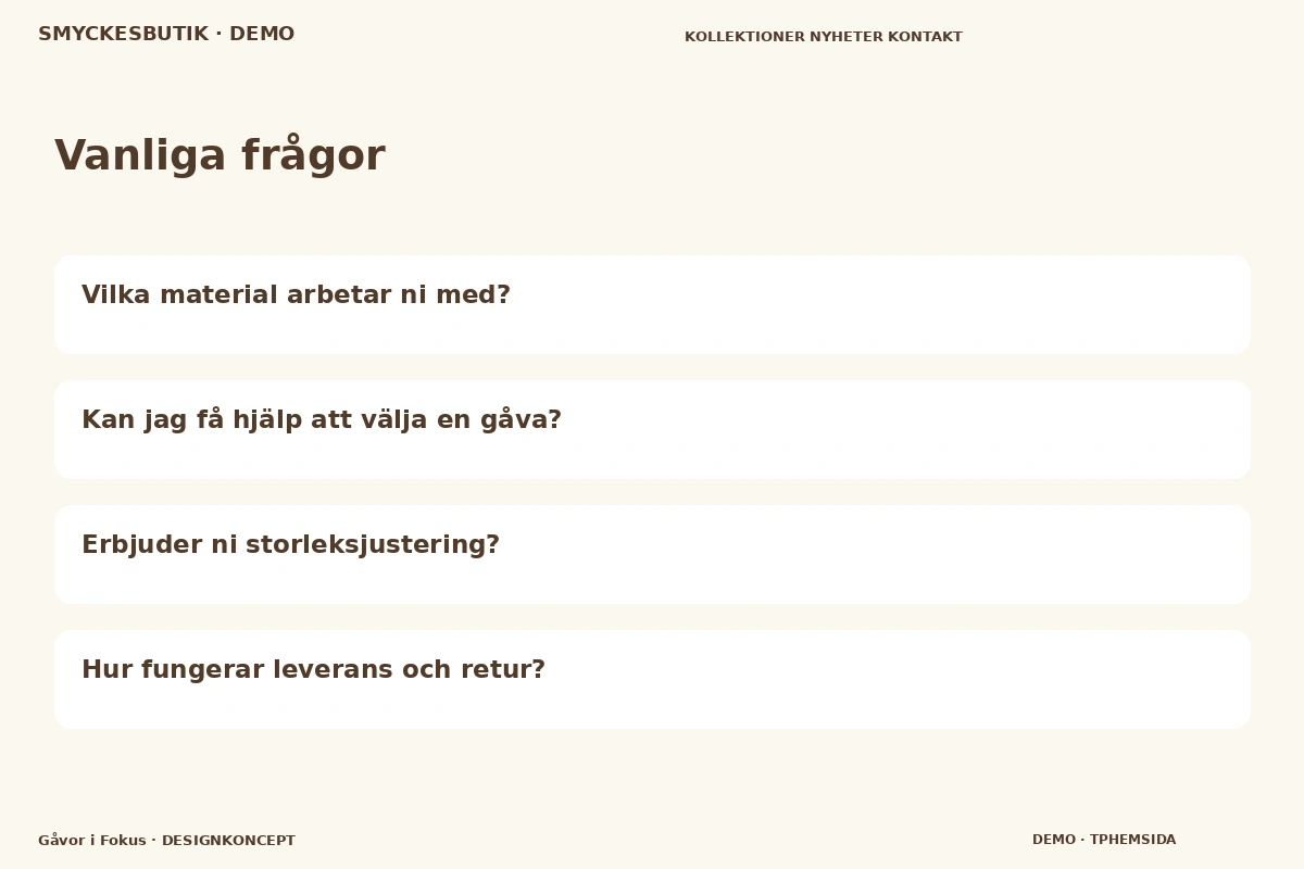 Gåvor i Fokus – Vanliga frågor för smyckesbutik