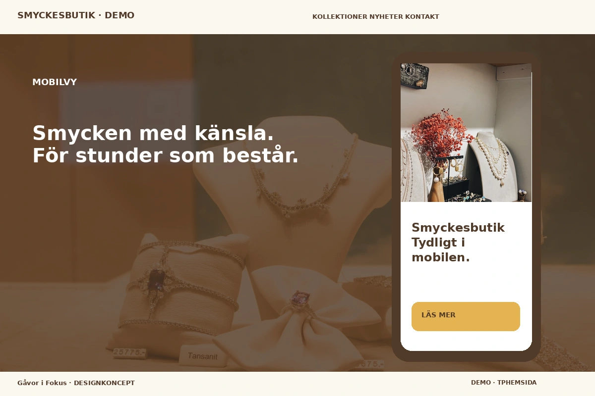 Gåvor i Fokus – Mobilvy för smyckesbutik
