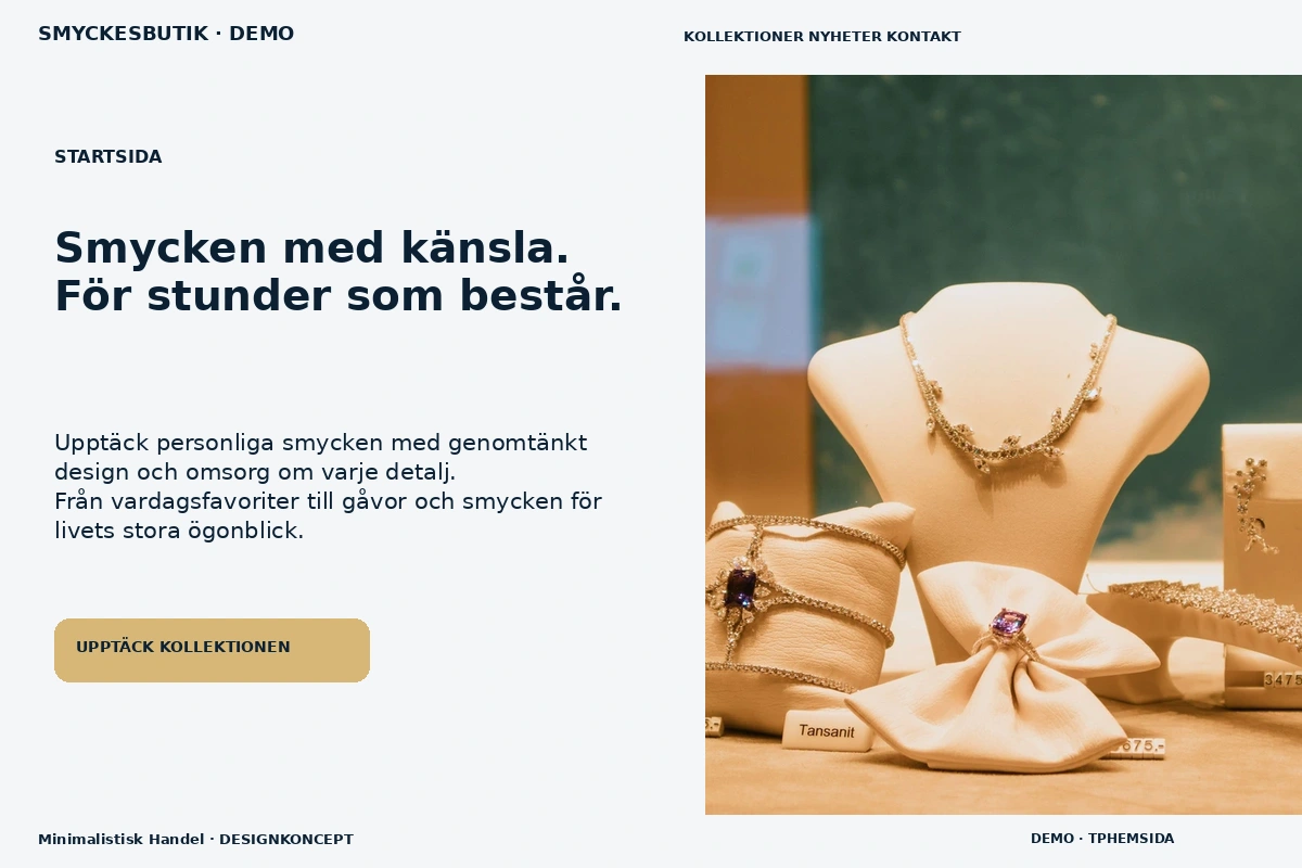 Minimalistisk Handel – Startsida för smyckesbutik