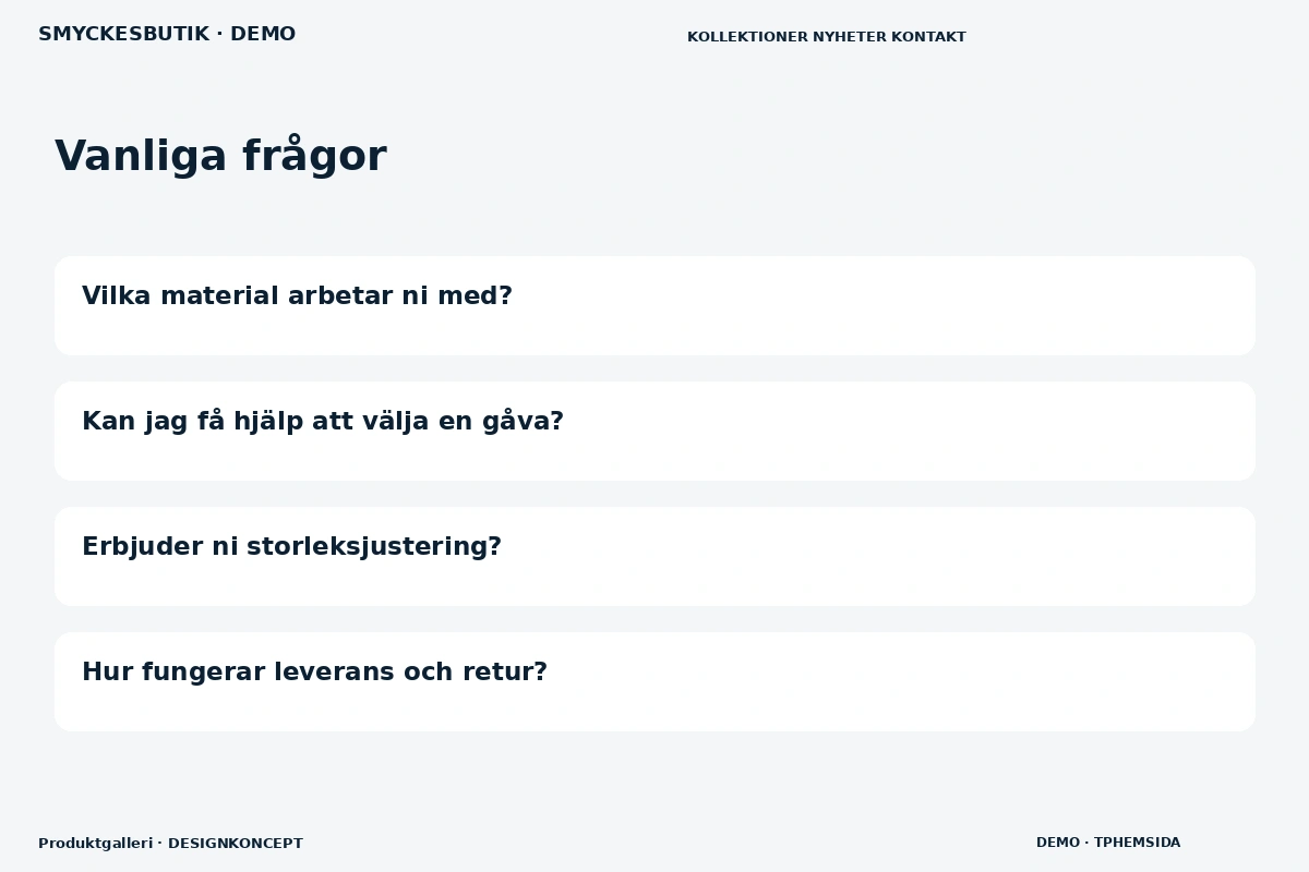Produktgalleri – Vanliga frågor för smyckesbutik