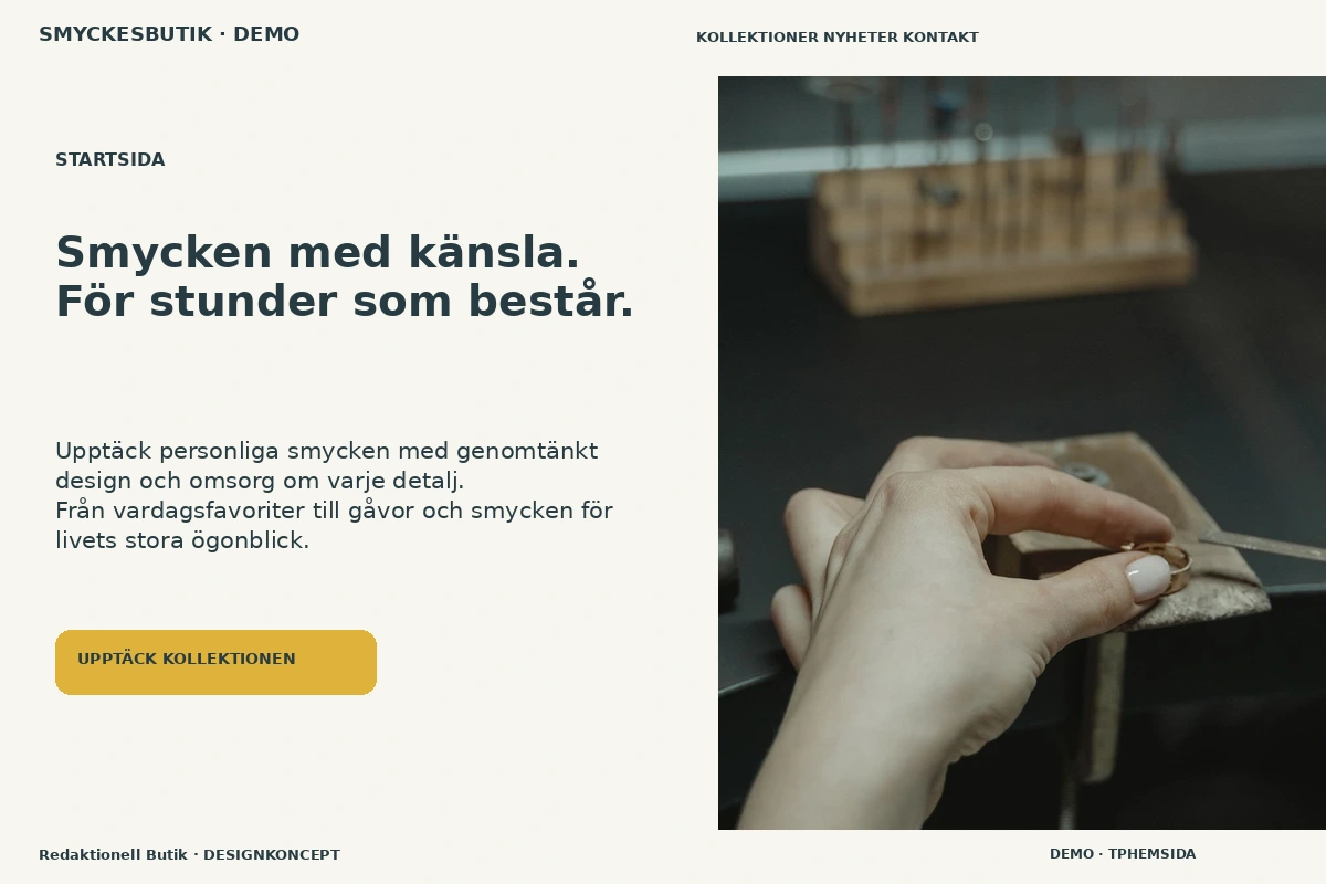 Redaktionell Butik – Startsida för smyckesbutik