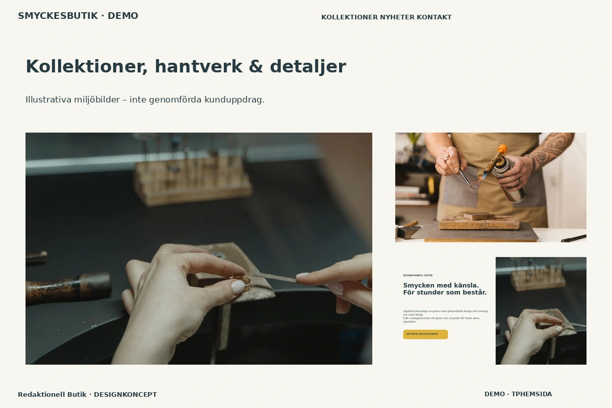Redaktionell Butik – Kollektioner, hantverk & detaljer för smyckesbutik