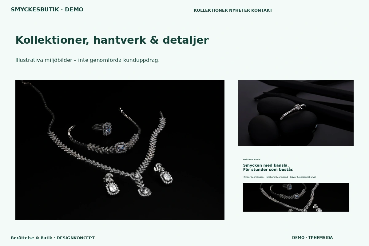 Berättelse & Butik – Kollektioner, hantverk & detaljer för smyckesbutik
