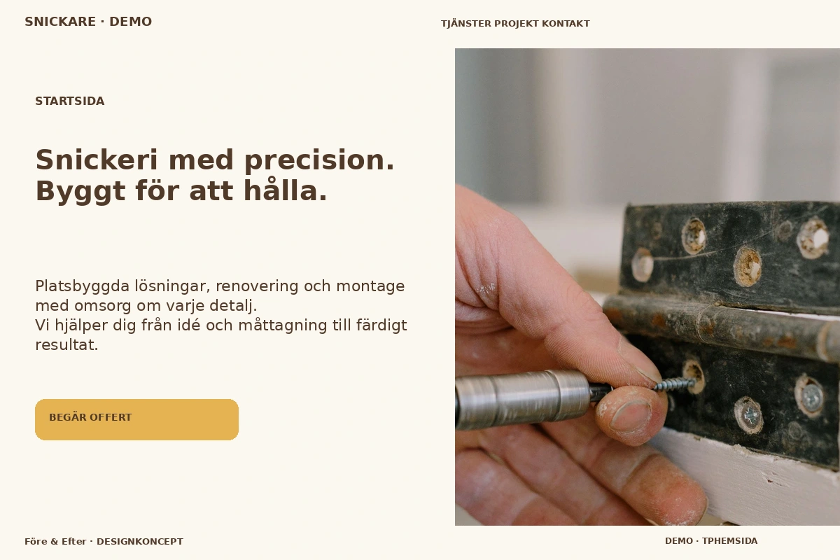 Före & Efter – Startsida för snickare