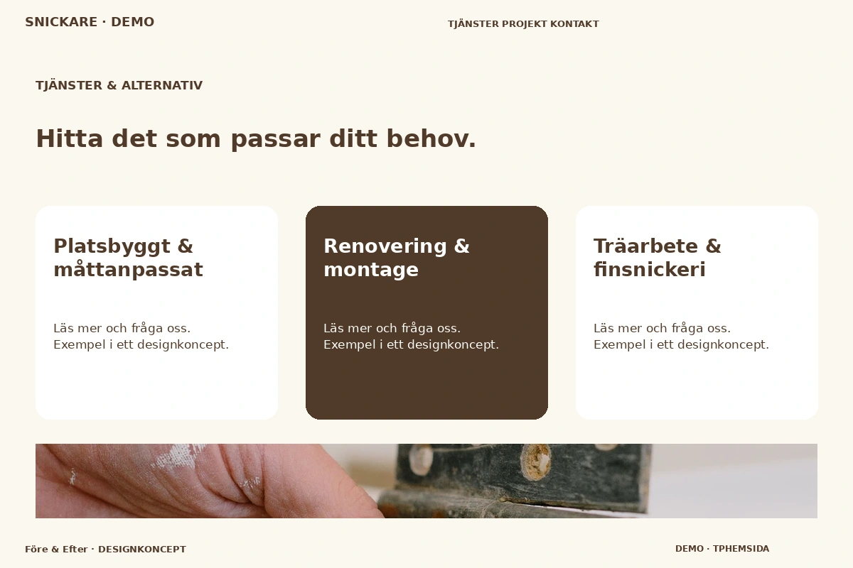 Före & Efter – Tjänster & alternativ för snickare