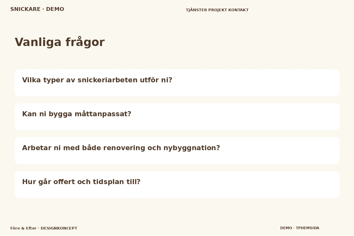 Före & Efter – Vanliga frågor för snickare