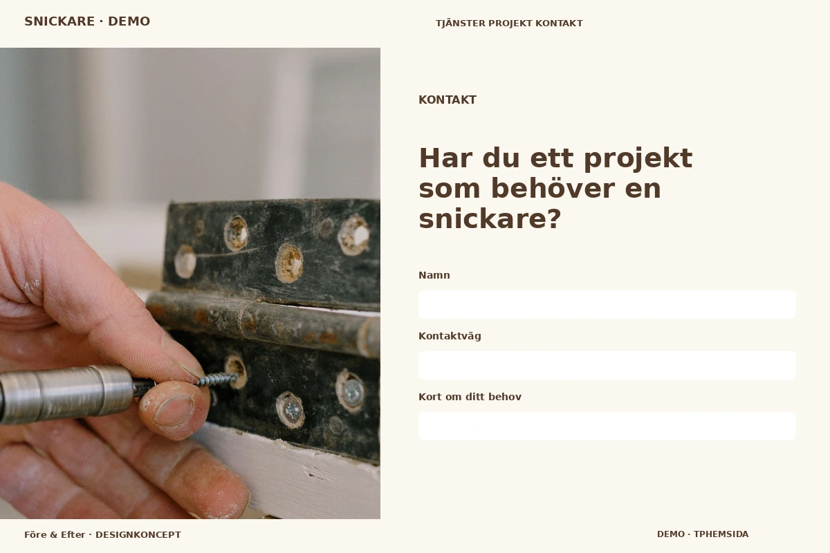 Före & Efter – Kontakt för snickare