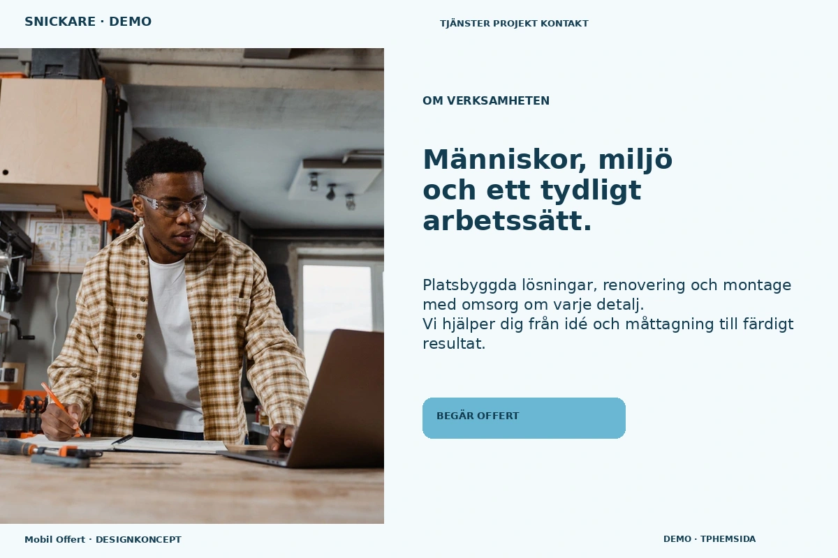 Mobil Offert – Om verksamheten för snickare