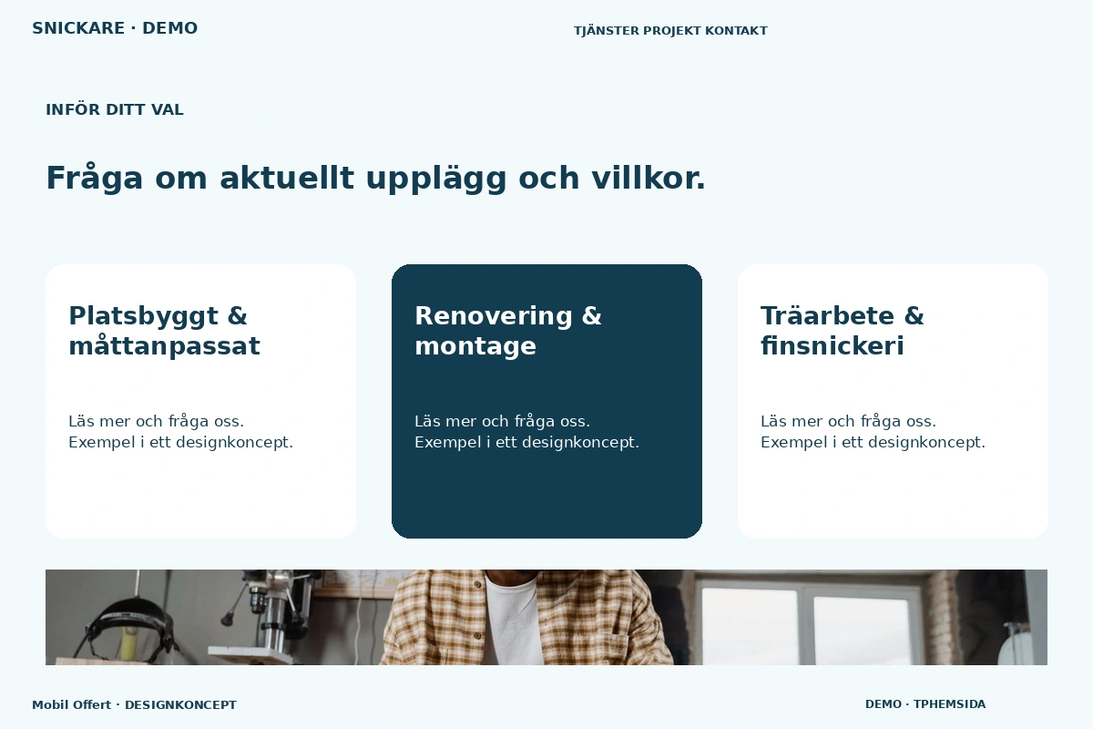 Mobil Offert – Alternativ & villkor för snickare