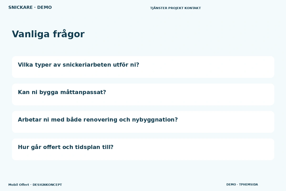 Mobil Offert – Vanliga frågor för snickare