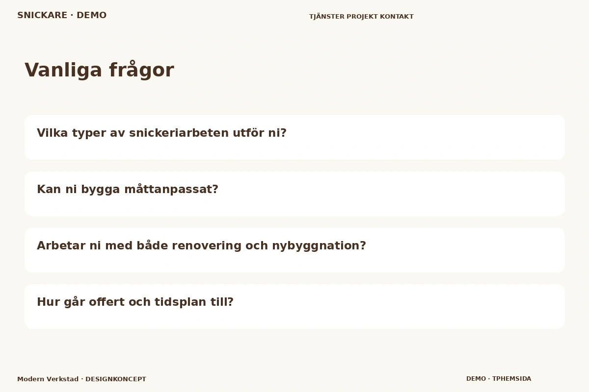 Modern Verkstad – Vanliga frågor för snickare