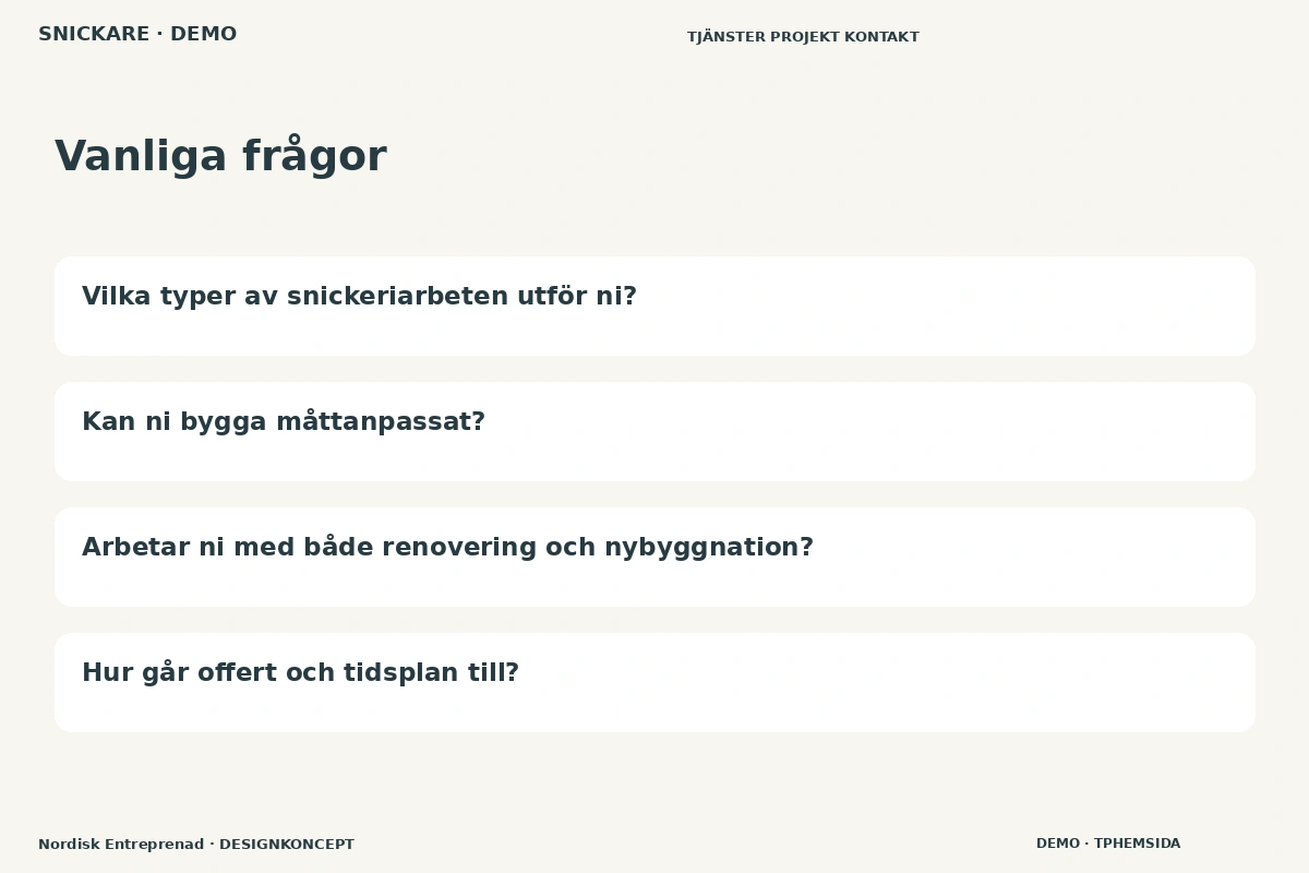 Nordisk Entreprenad – Vanliga frågor för snickare