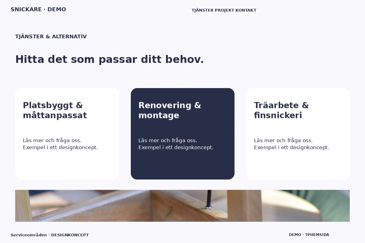 Serviceområden – Tjänster & alternativ för snickare