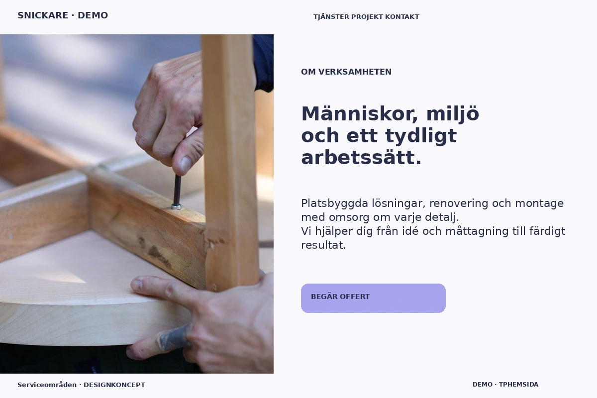 Serviceområden – Om verksamheten för snickare