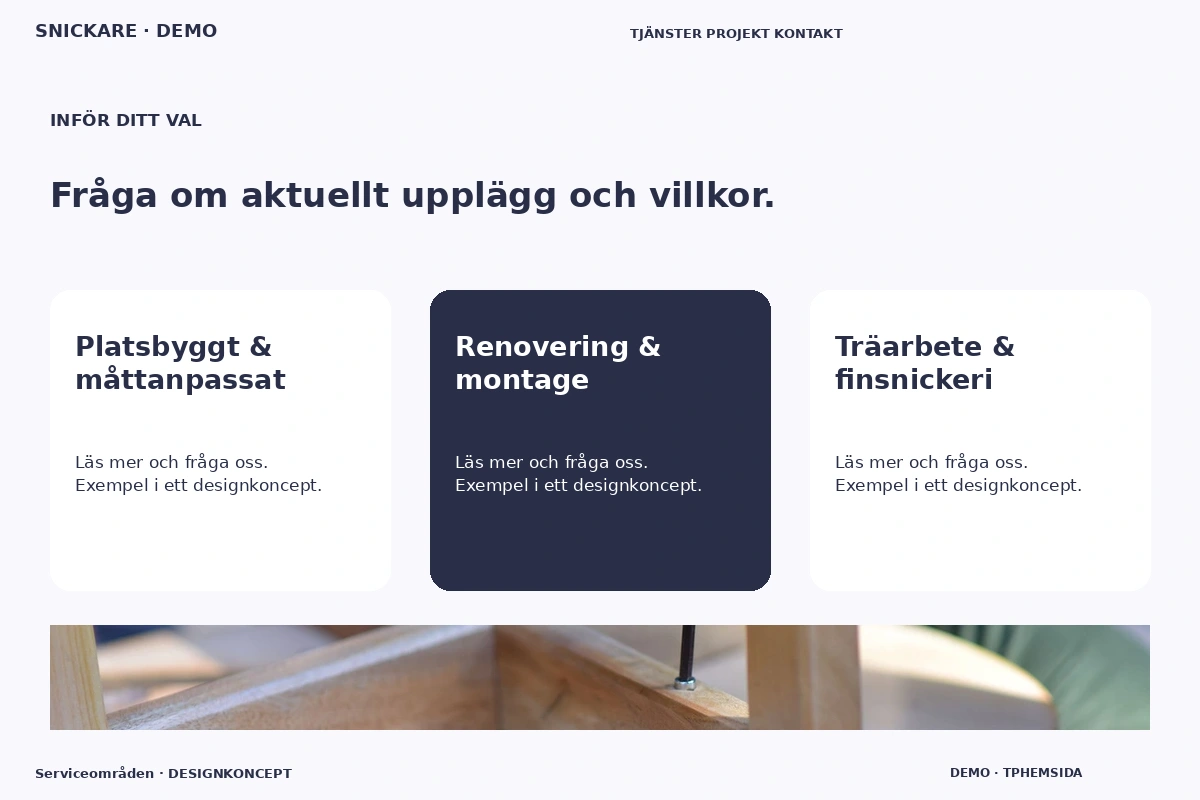 Serviceområden – Alternativ & villkor för snickare