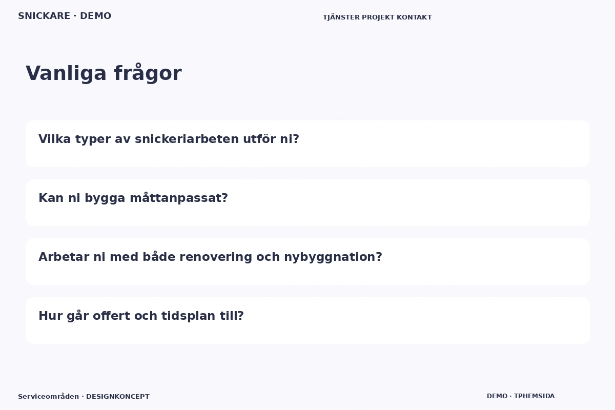 Serviceområden – Vanliga frågor för snickare