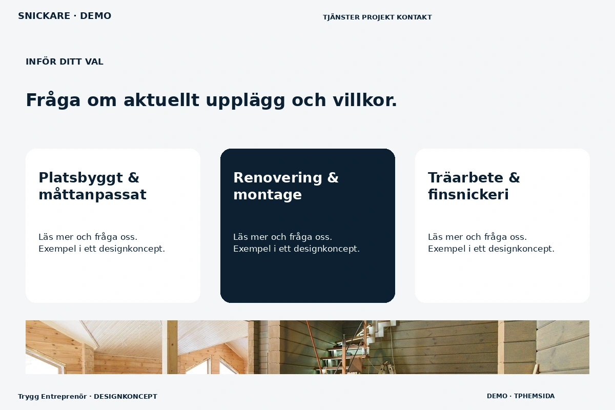 Trygg Entreprenör – Alternativ & villkor för snickare
