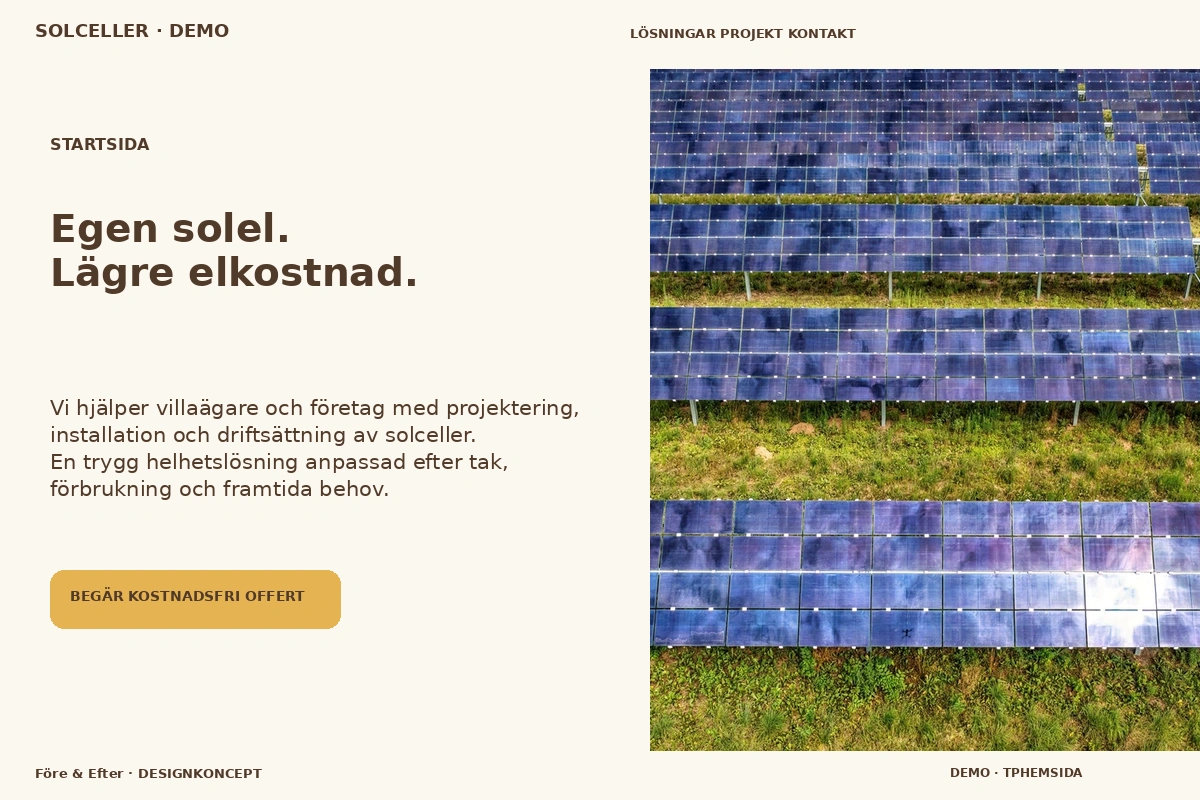 Före & Efter – Startsida för solceller