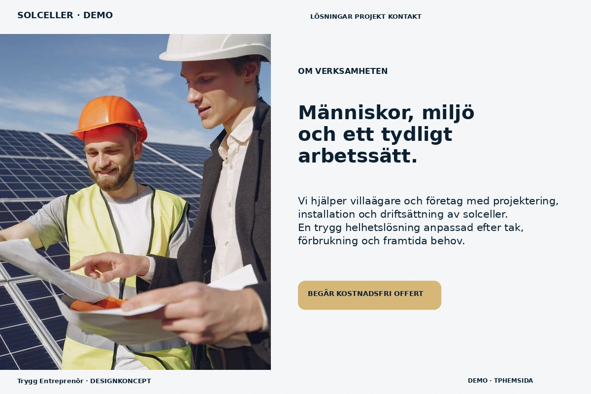 Trygg Entreprenör – Om verksamheten för solceller