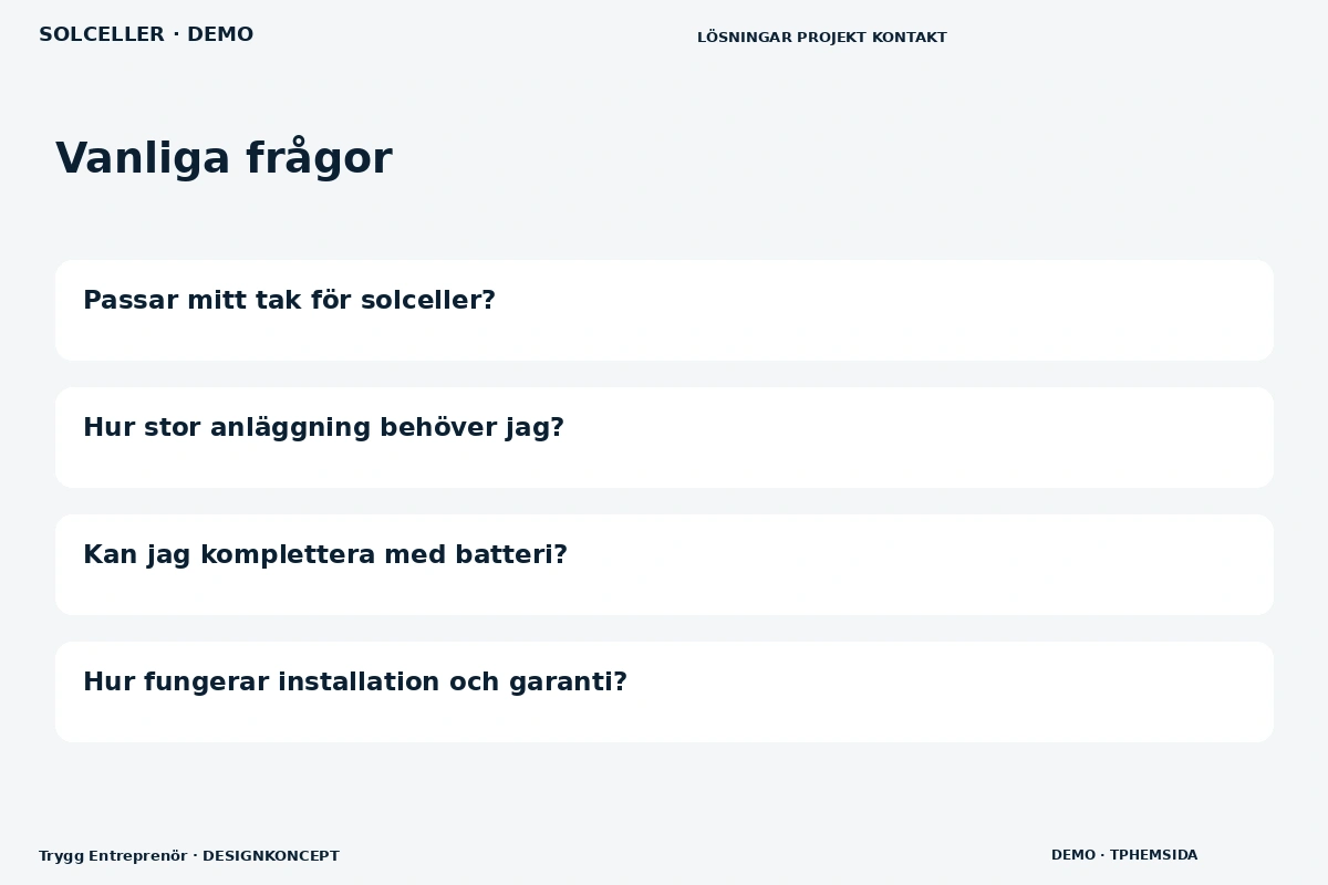 Trygg Entreprenör – Vanliga frågor för solceller
