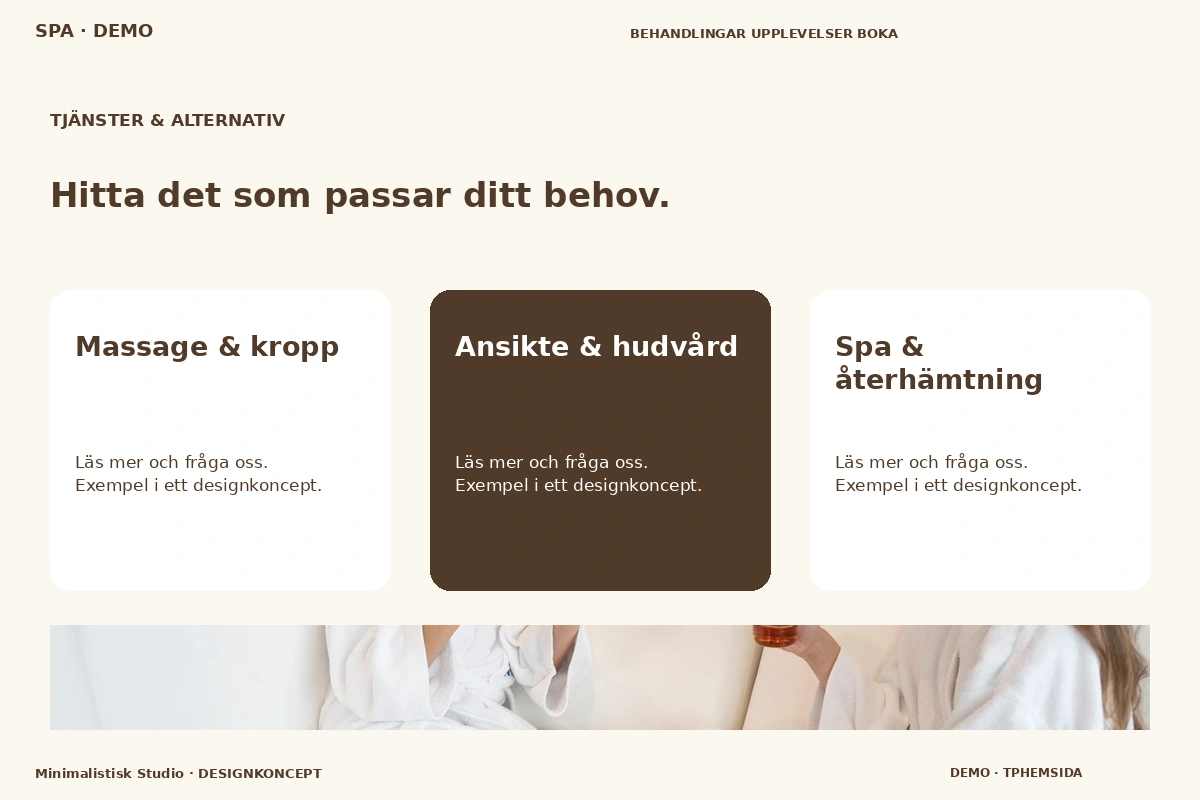 Minimalistisk Studio – Tjänster & alternativ för spa