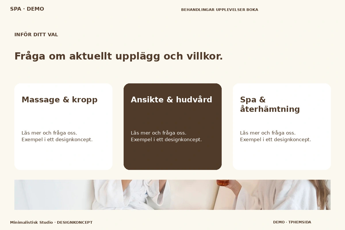 Minimalistisk Studio – Alternativ & villkor för spa