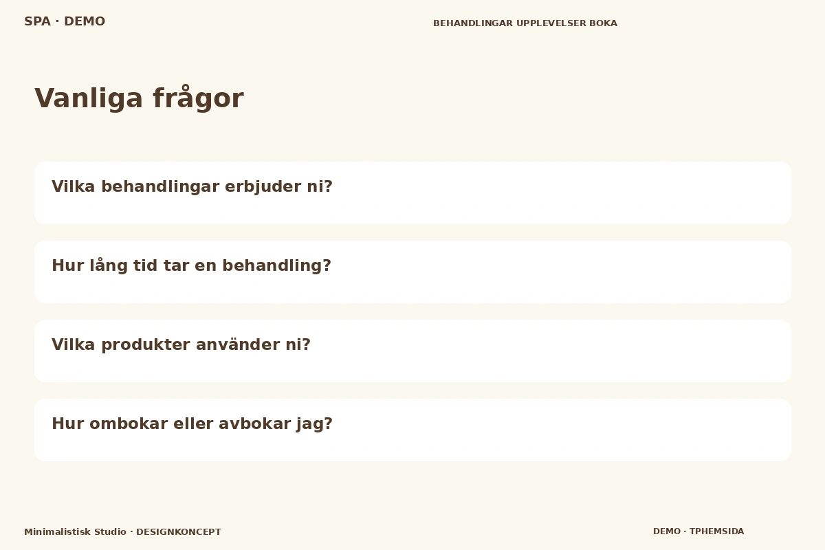 Minimalistisk Studio – Vanliga frågor för spa
