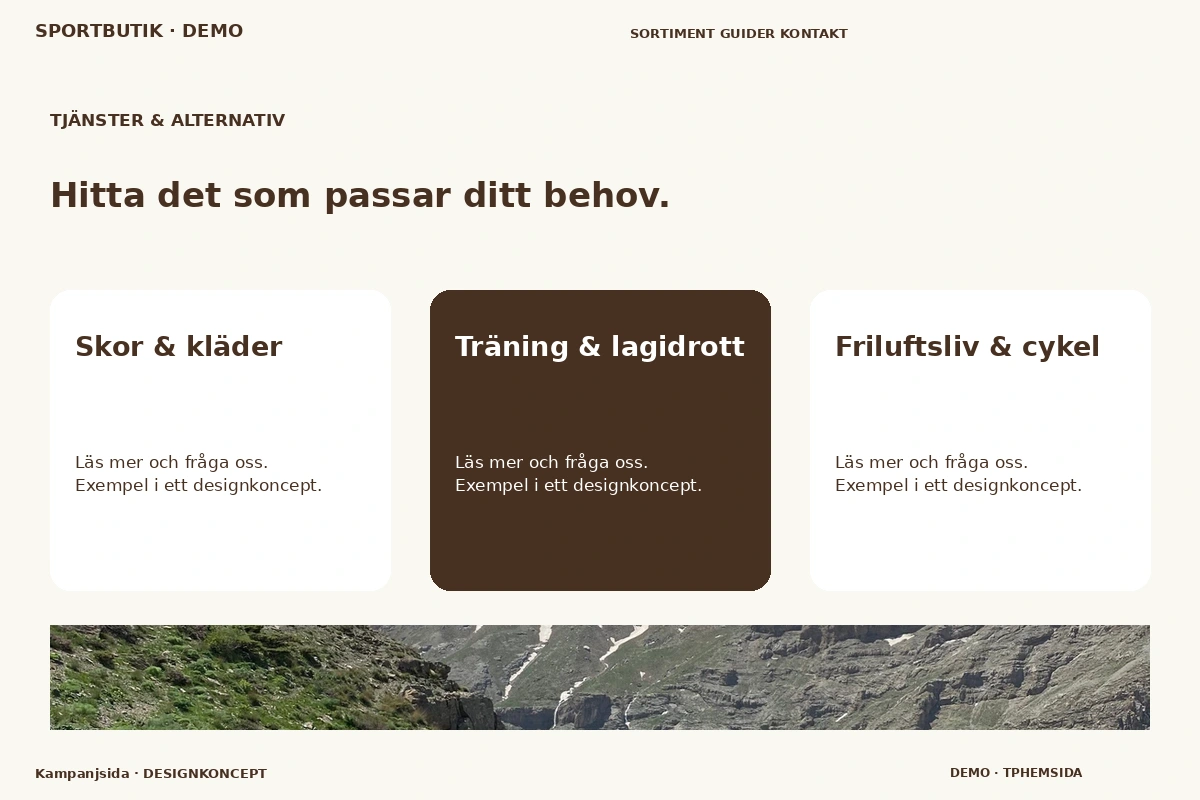 Kampanjsida – Tjänster & alternativ för sportbutik