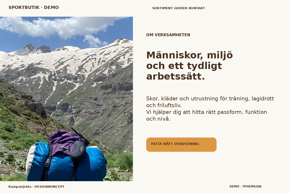 Kampanjsida – Om verksamheten för sportbutik