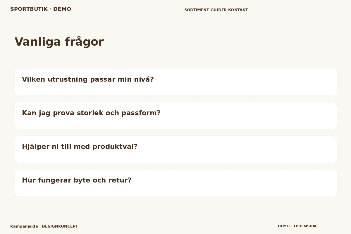 Kampanjsida – Vanliga frågor för sportbutik