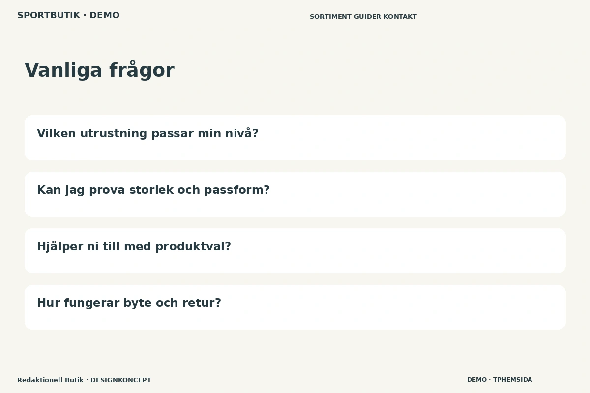 Redaktionell Butik – Vanliga frågor för sportbutik