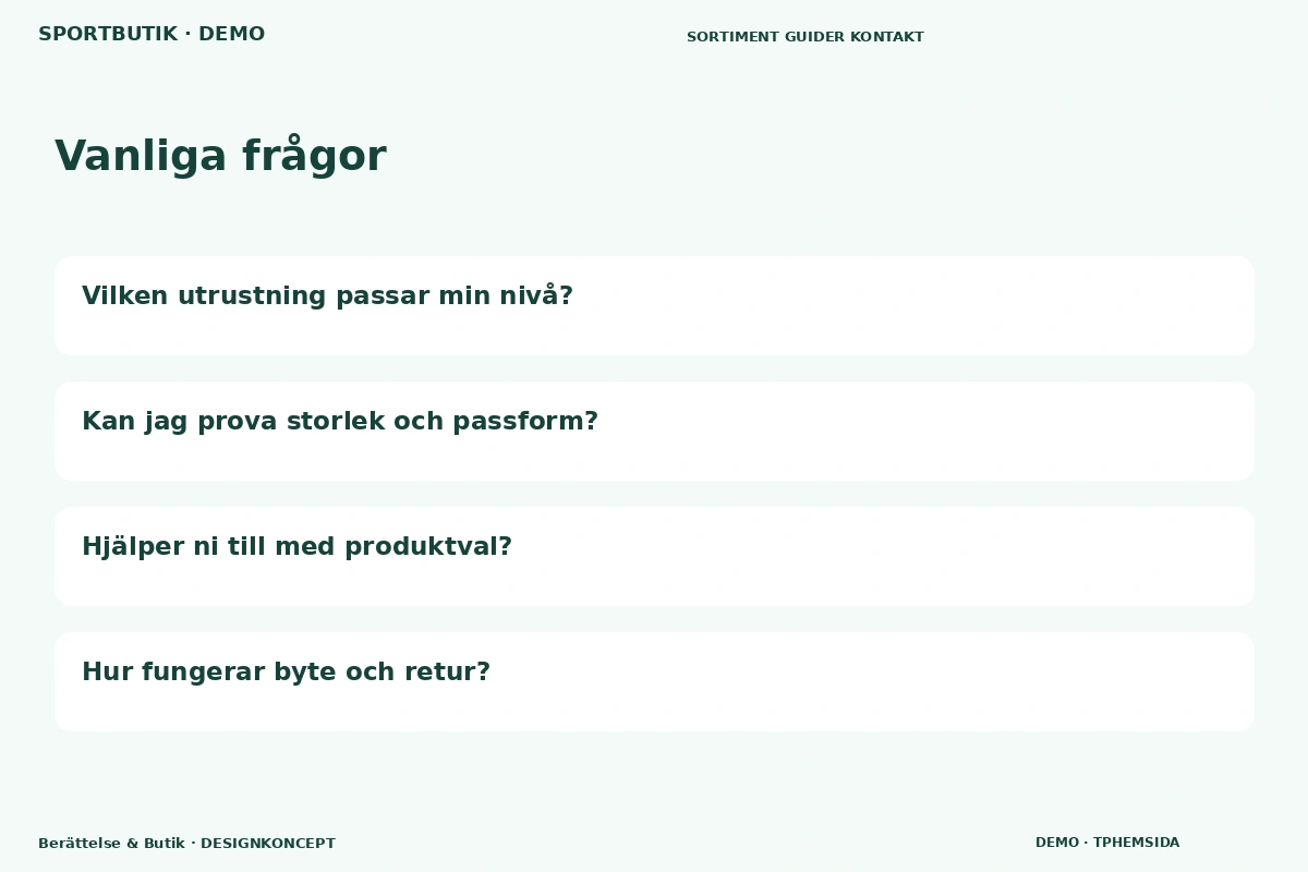 Berättelse & Butik – Vanliga frågor för sportbutik