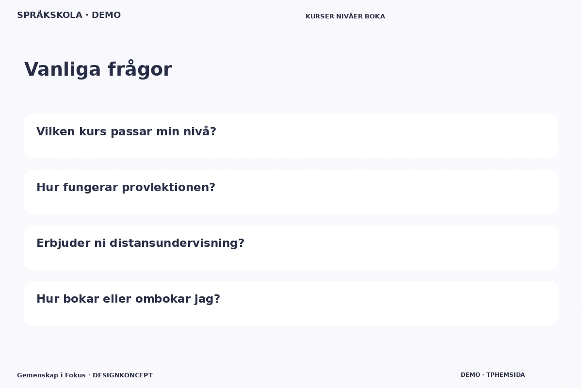Gemenskap i Fokus – Vanliga frågor för språkskola