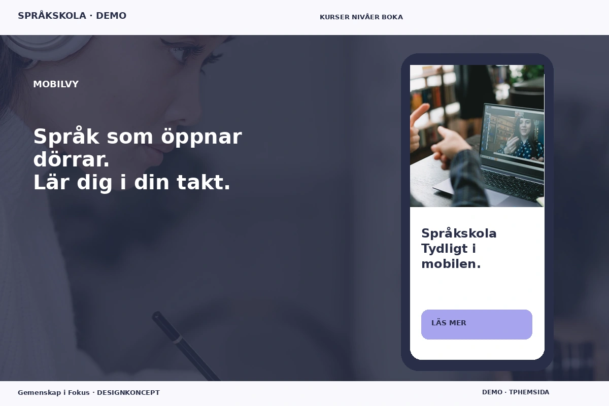 Gemenskap i Fokus – Mobilvy för språkskola