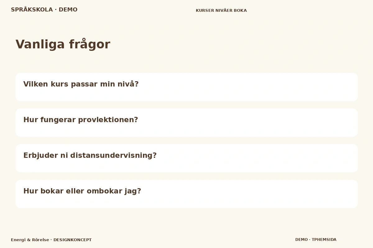Energi & Rörelse – Vanliga frågor för språkskola