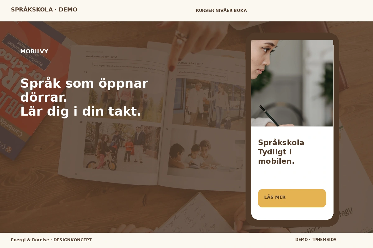 Energi & Rörelse – Mobilvy för språkskola